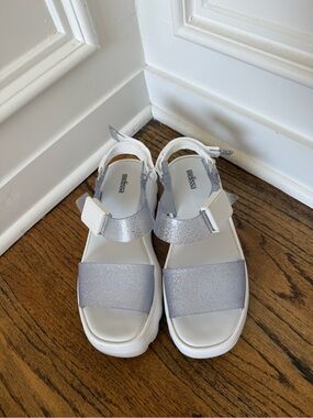 Melissa Kids Silver Glitter Platform Sandals with White Soles